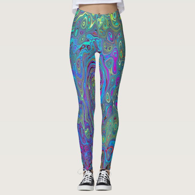 Leggings Magenta, Bleu et Mousse verte Retro Swirl (Devant)