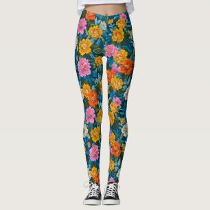 Leggings Magenta Jaune Floral Sombre Teal