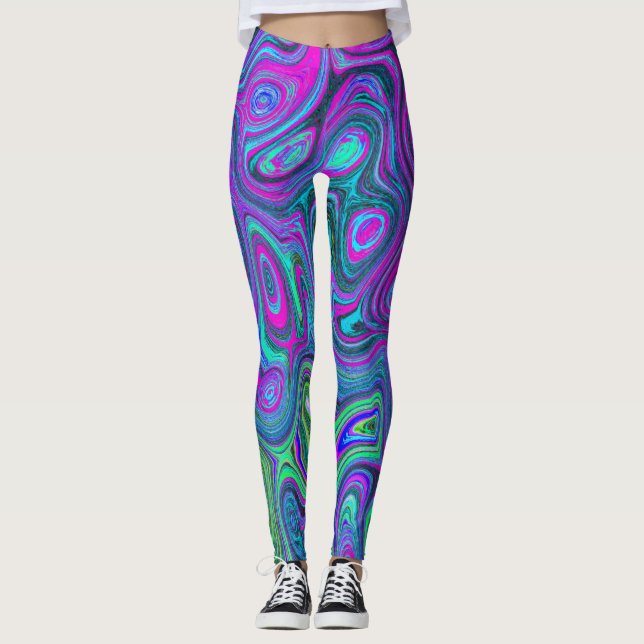 Leggings Magenta marbré et citron vert Super Art Abstrait (Devant)