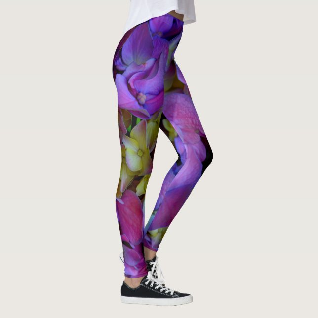 Leggings Magenta Purple bleu jaune Hydrangeas fleurs (Droite)