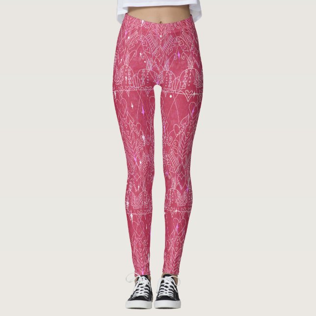Leggings Magenta Valentine, look dentelle moderne (Devant)