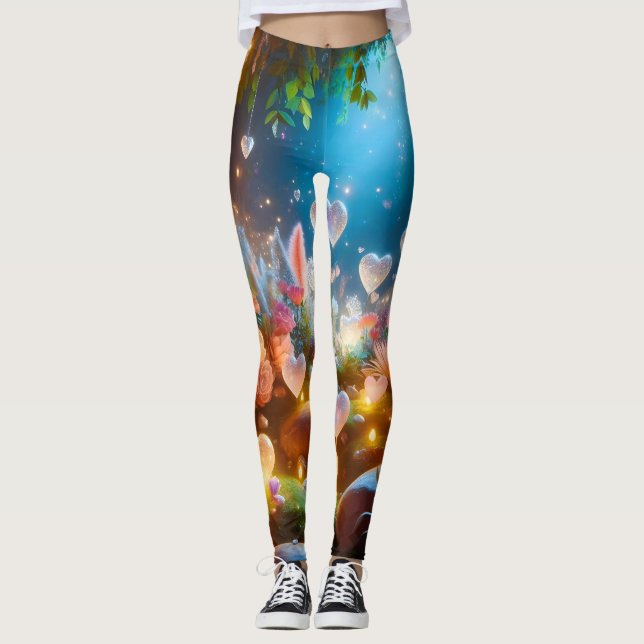 Leggings Magical Glowing Flowers Heart Garden  (Devant)