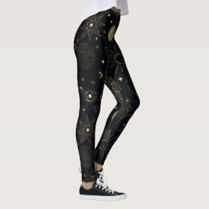 Leggings Magique Gold Sun Moon Planètes Galaxy Doodling Art