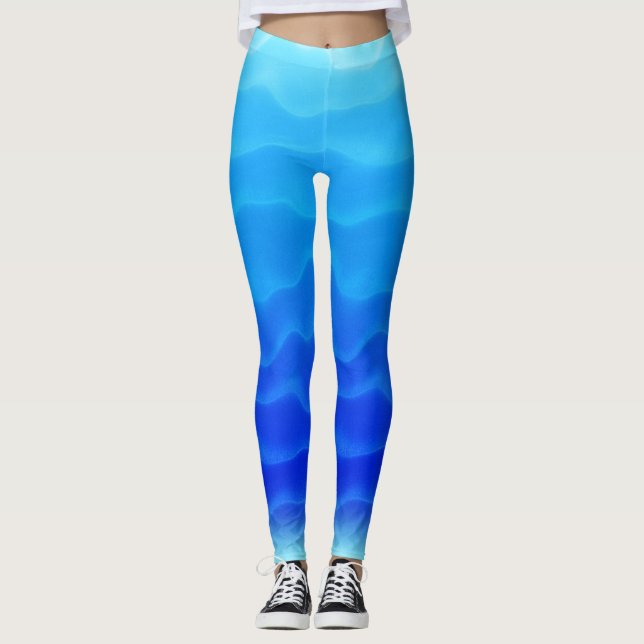 Leggings Magnifique Motif d'onde de lagon bleu (Devant)