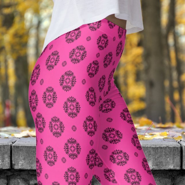 Leggings Magnifique Motif Mandela rose et noire (Mandela on Wild Strawberry)