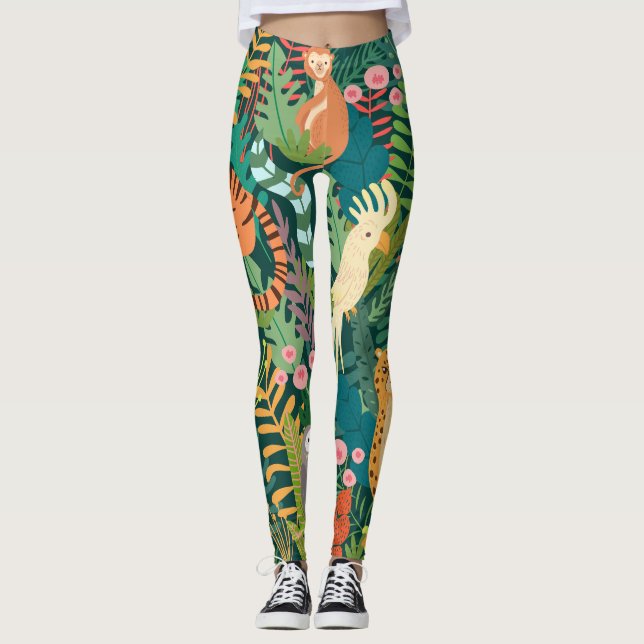 Leggings Magnifique motif tropical l Animaux sauvages l Ver (Devant)