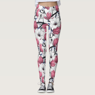 Leggings Magnolia rose et métis bleu