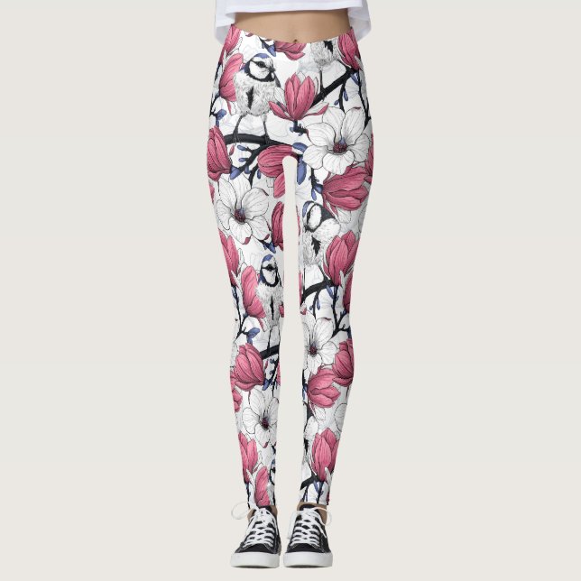 Leggings Magnolia rose et métis bleu (Devant)