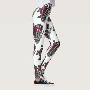Leggings Main de squelette florale de Bourgogne gothique
