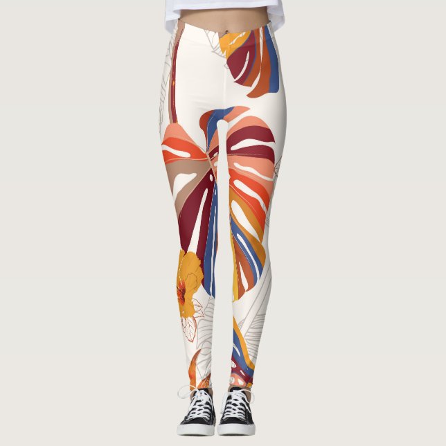 Leggings Main florale tropicale brillante tirée (Devant)