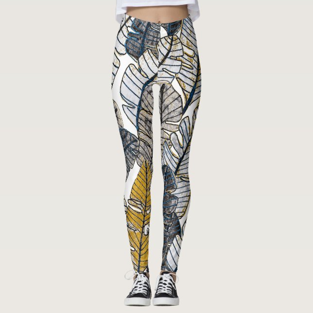 Leggings Main tirée : Feuilles tropicaux (Devant)