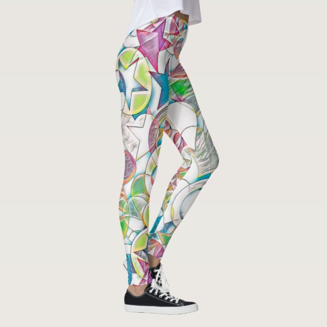 Leggings Main Tirée Par EDDArt - Étoiles Et Coeurs 1 (Droite)