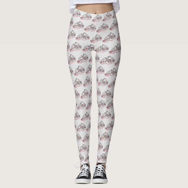Leggings Maine Chickadee Bird hiver Noël Vacances Neige (Devant)