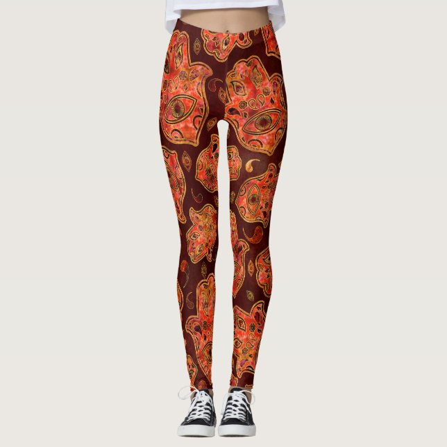 Leggings Mains de Hamsa - Main des rouges motifs de Fatima (Devant)