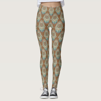 Leggings Mains en cuivre et Jade Green Hamsa
