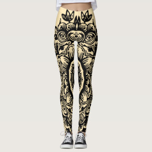Leggings Maïs de crème avec modèle Damas noir Athlétisme