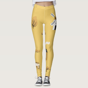 Leggings Maison colorée, arbres, chevaux paysage