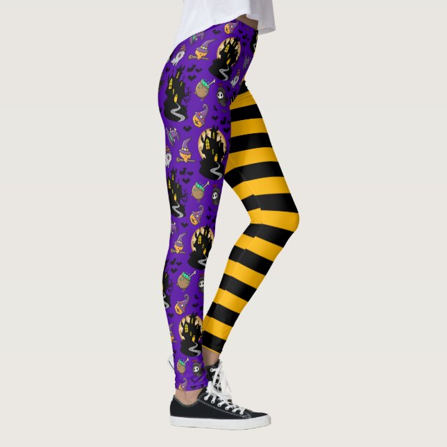 Leggings Maison de sorcière violet jaune noir tenue d'Hallo (Droite)