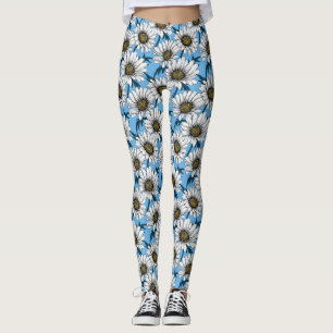 Leggings Maisonnettes, fleurs sauvages sur bleu