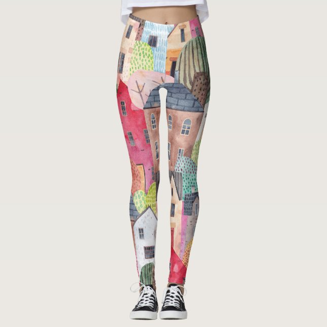 Leggings Maisons Abstraites : Aquarelle Arrière - plan sans (Devant)