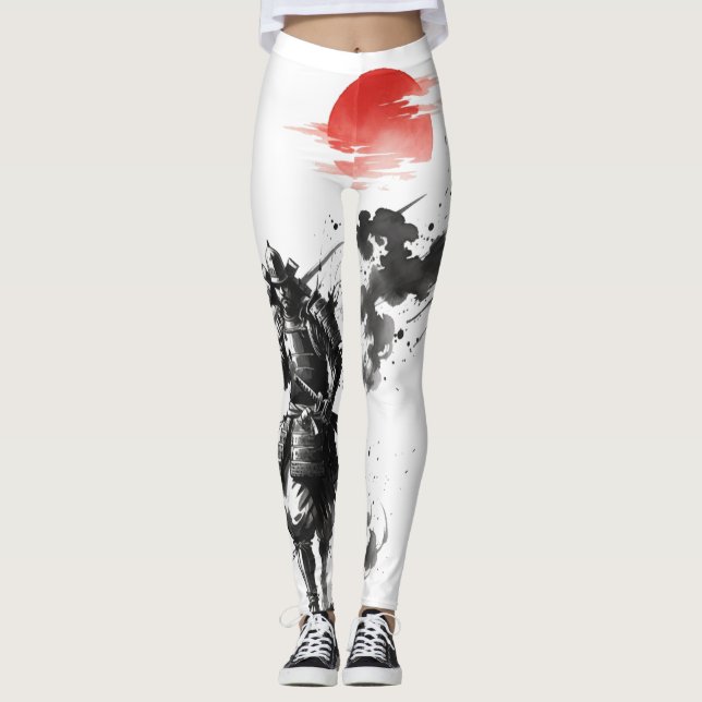 Leggings Majestic Samurai Warrior Ink Wash Art (Devant)