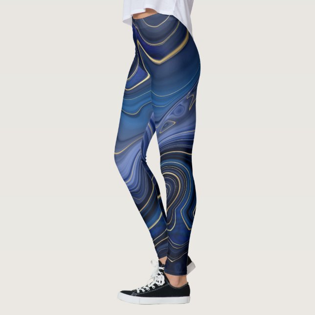 Leggings Malachite Bleue Accents Dorés Luxe Chic Pierre Pré (Gauche)