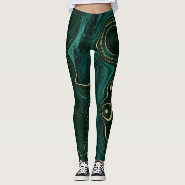 Leggings Malachite vert foncé et veines de stratifié à feui (Devant)