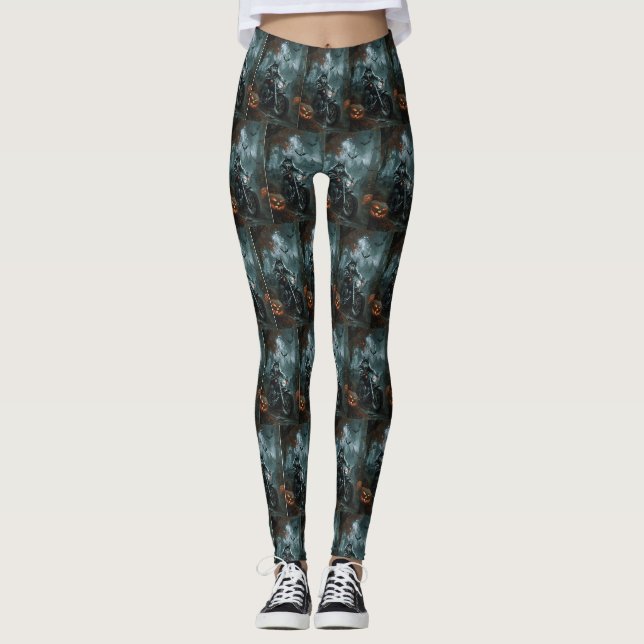 Leggings Malamute d'Alaska à moto Halloween effrayant (Devant)