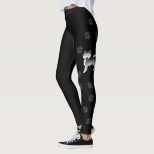 Leggings Malamute d'Alaska gris Patte et chien mignon