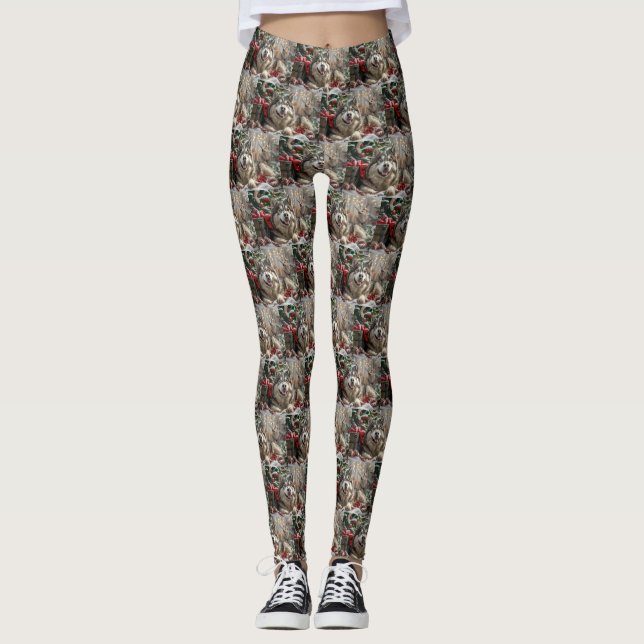 Leggings Malamute d'Alaska Noël Fête (Devant)