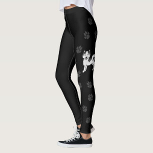 Leggings Malamute d'Alaska Pie noir Chien et pattes mignons