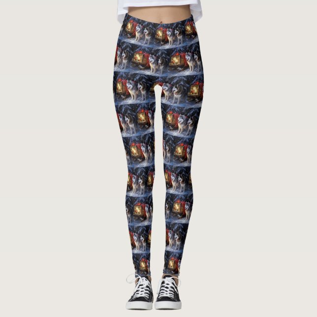Leggings Malamute d'Alaska Traîneau enneigé Noël (Devant)