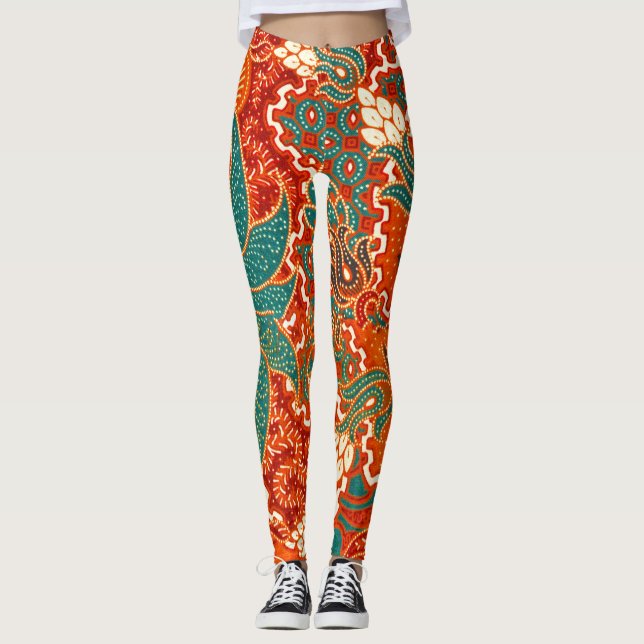 Leggings Malaysian Batik : Beau Motif d'art. (Devant)