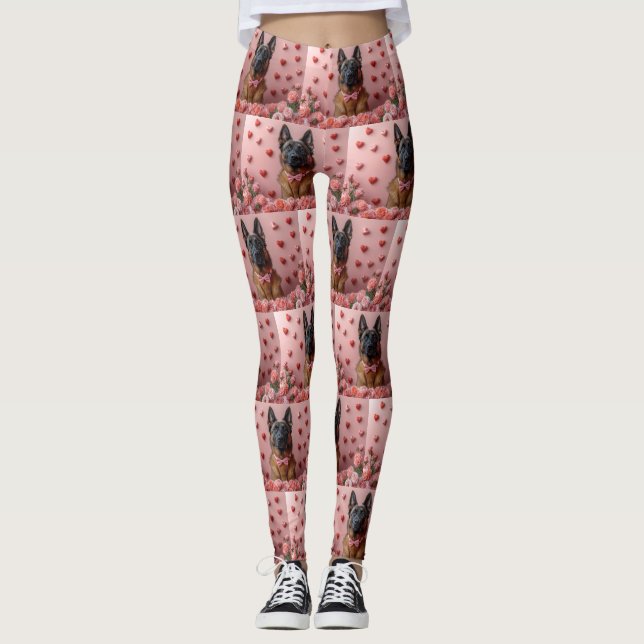 Leggings Malinois belge avec des roses - Saint-Valentin  (Devant)