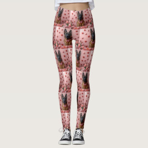 Leggings Malinois belge avec Rose - Saint Valentin