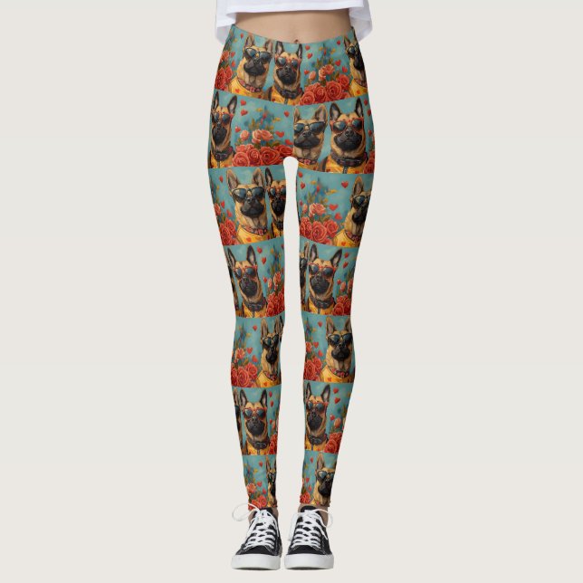 Leggings Malinois Belge avec Roses de la Saint-Valentin (Devant)