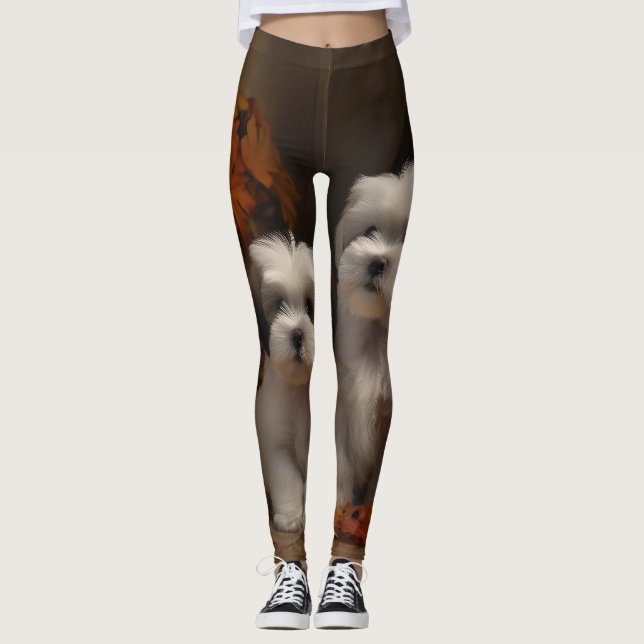 Leggings Malti tzu Puppy Citrouille d'automne (Devant)
