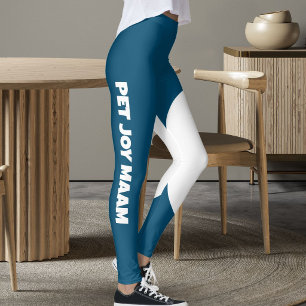 Leggings Maman Chat Poilue Nom Océan Bleu Blanc Texte Perso