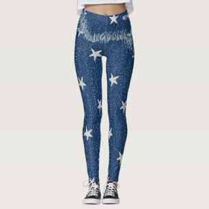 Leggings Maman d'animal faux denim patch déchiqueté étoiles
