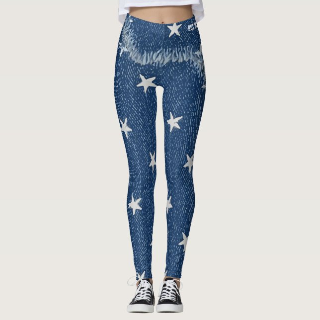 Leggings Maman d'animal faux denim patch déchiqueté étoiles (Devant)
