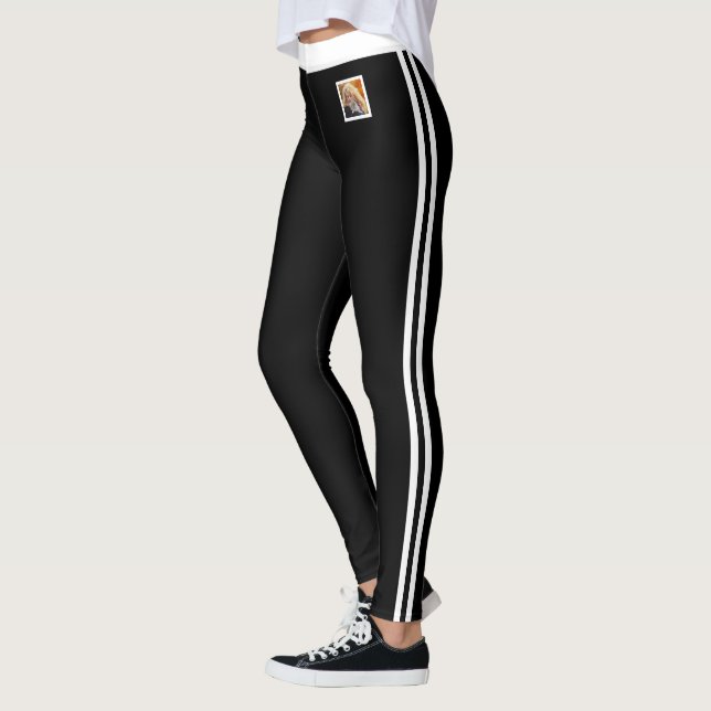 Leggings Maman de chat amoureuse des animaux blanche noire  (Gauche)