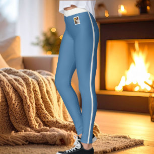 Leggings Maman de chat domestique bleu neutre rayé personna