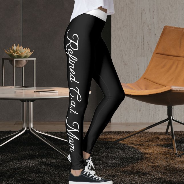 Leggings Maman de chat noir écriture blanche personnalisée  (Créateur téléchargé)