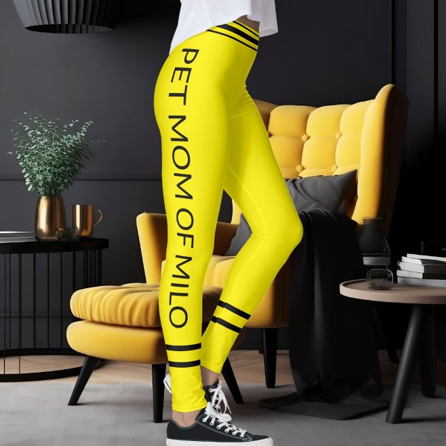 Leggings Maman de chat Personnalisé Nom Chat Jaune Rayures  (Créateur téléchargé)