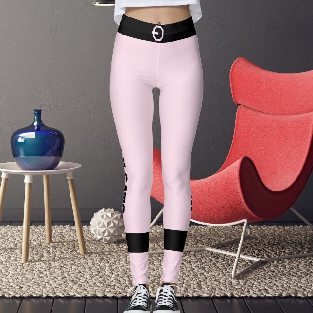 Leggings Maman de chat personnalisée Rose rayé noir Amoureu (Créateur téléchargé)
