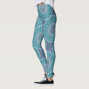 Leggings Mandala à l'aquarelle en turquoise et violet