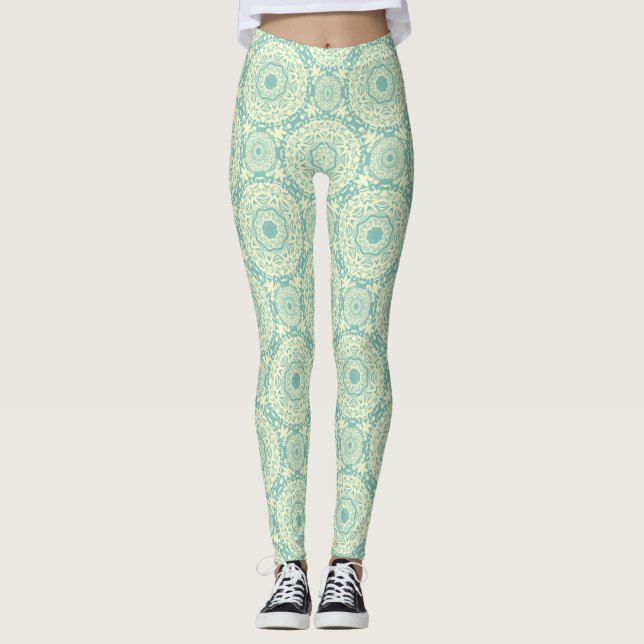 Leggings Mandala abstrait vert clair (Devant)
