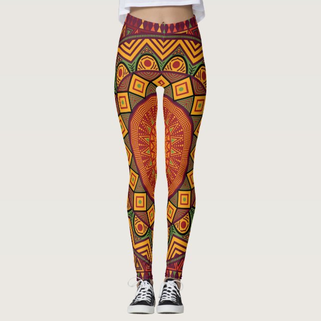 Leggings Mandala africain, dessins circulaires polynésiens. (Devant)