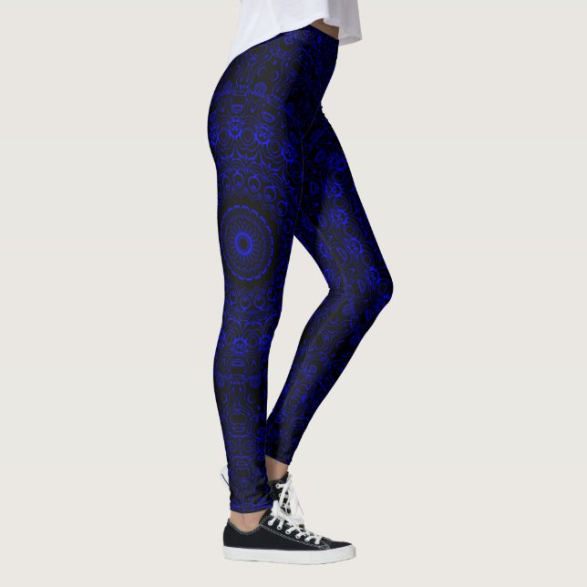 Leggings Mandala Bleu Profond à la Symétrie Radieuse (Droite)