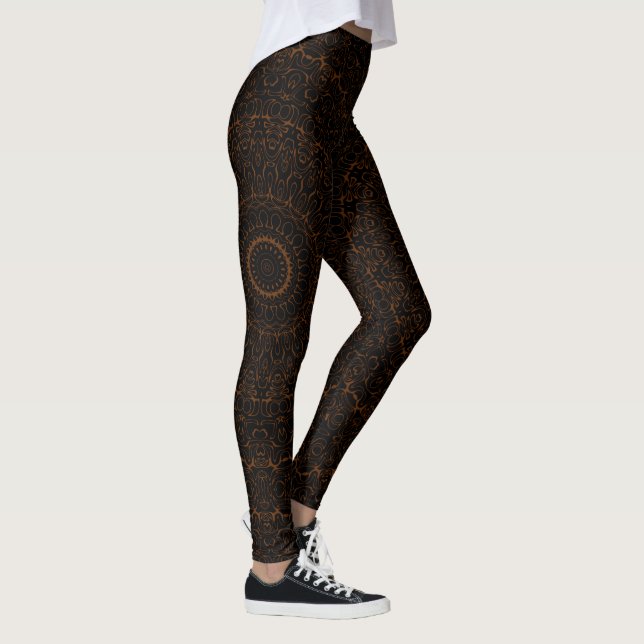 Leggings Mandala Brown au chocolat avec symétrie complexe (Droite)
